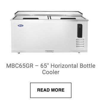 a picture of a horizontal bottle cooler with a read more button