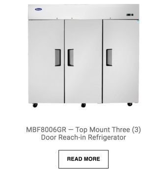 a picture of a top mount three door reach in refrigerator