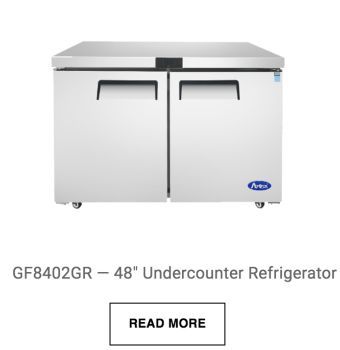 a stainless steel undercounter refrigerator with two doors