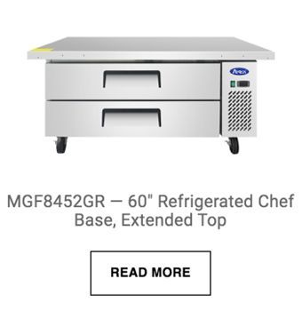 a stainless steel refrigerated chef base with extended top