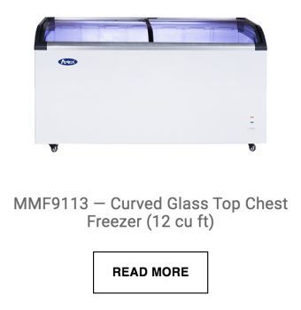a picture of a curved glass top chest freezer