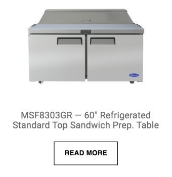 a stainless steel refrigerated standard top sandwich prep table
