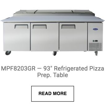 a picture of a stainless steel refrigerated pizza prep table