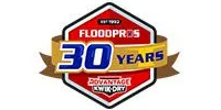 Flood Pros logo celebrating 30 years. Red and white hexagon with gold ribbon and text.