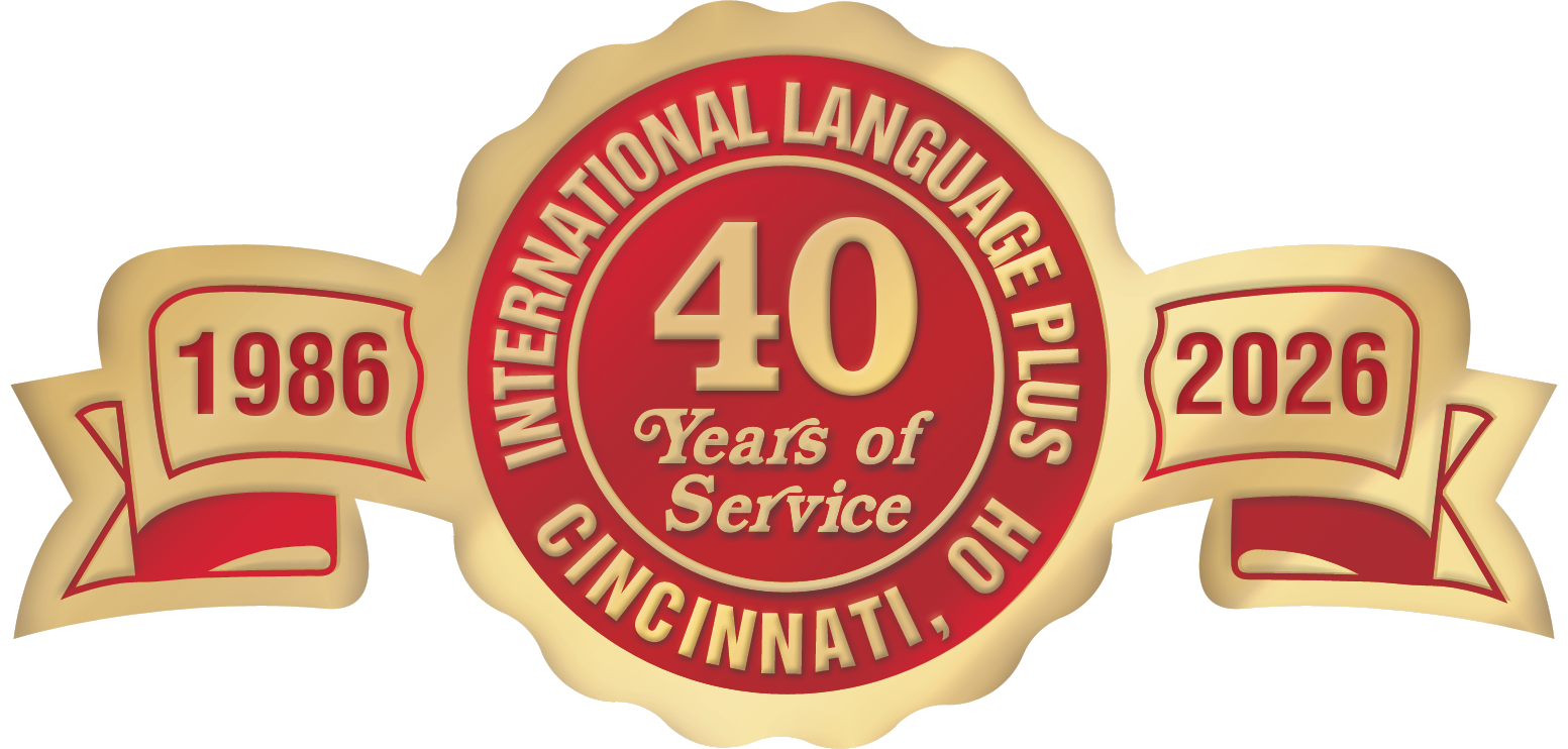 International Language Plus - Cincinnati, OH - Celebrating 40 years of Service in Features the Years 1986 and 2026.