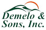 Company logo for Demelo & Sons, Inc. featuring green mountains and an orange sun icon.