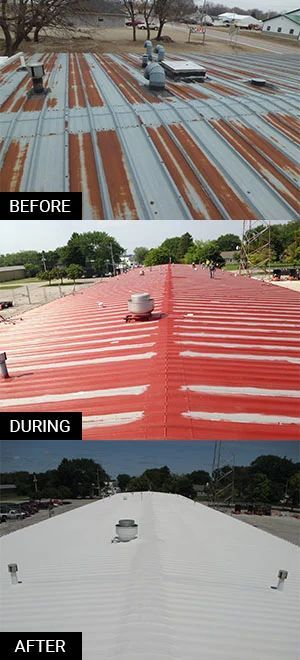 Before, during, and after metal roof restoration