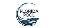 Florida Pool logo with blue water waves inside a circle, text in white.