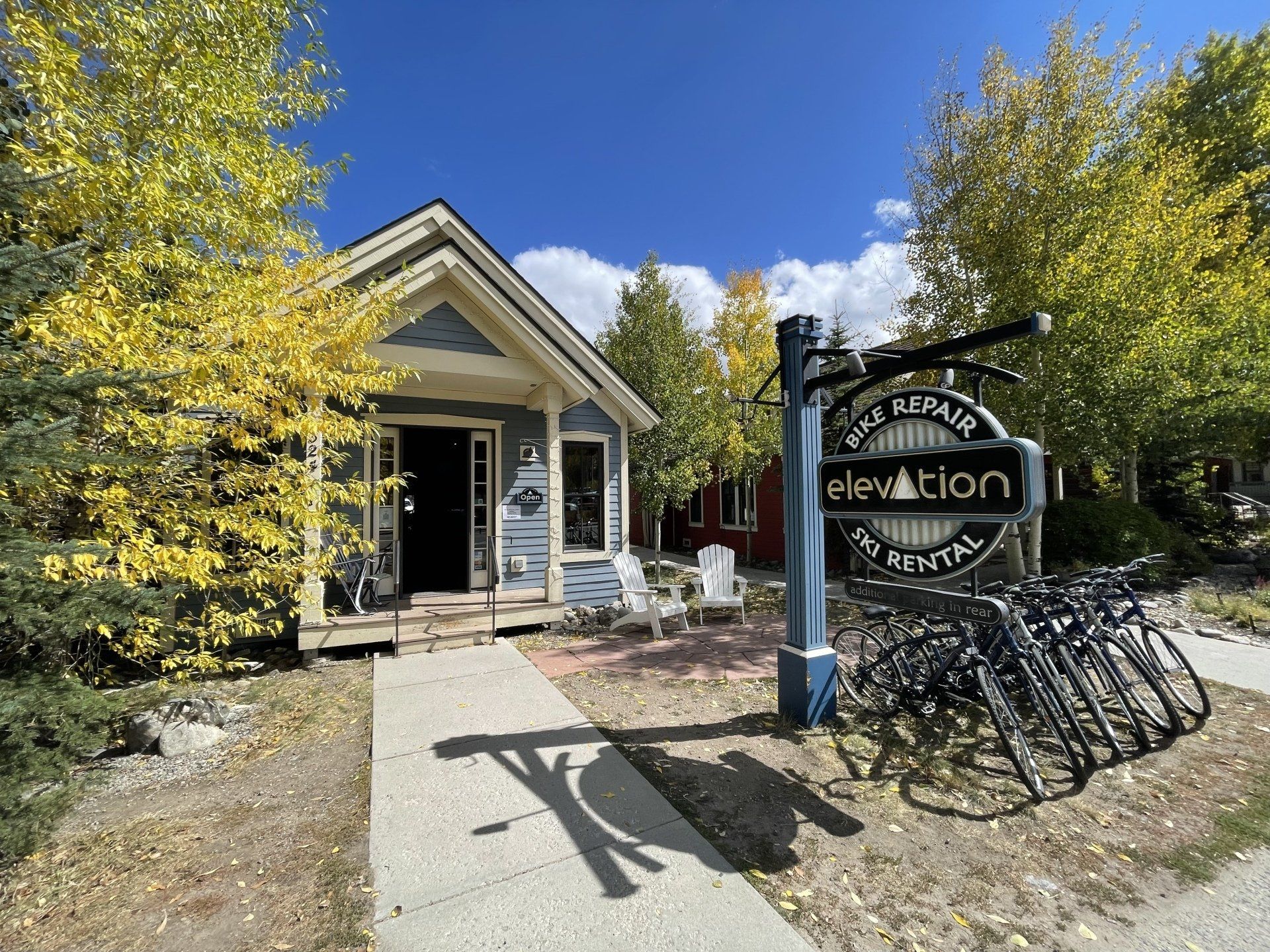 Fall leaves changing colors outside Elevation Ski & Bike, Breckenridge, CO.