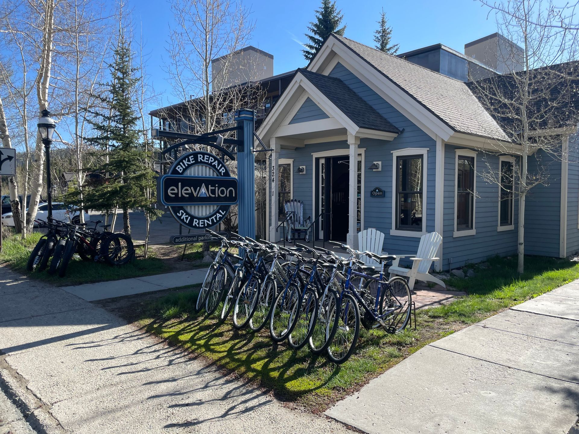 Bike Rentals displayed outside Elevation Ski & Bike, Breckenridge, CO.