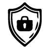 Shield icon with a padlock, black and white security symbol