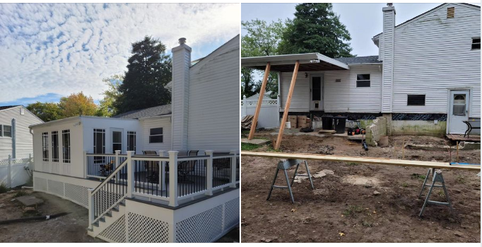 A before and after picture of a house being remodeled