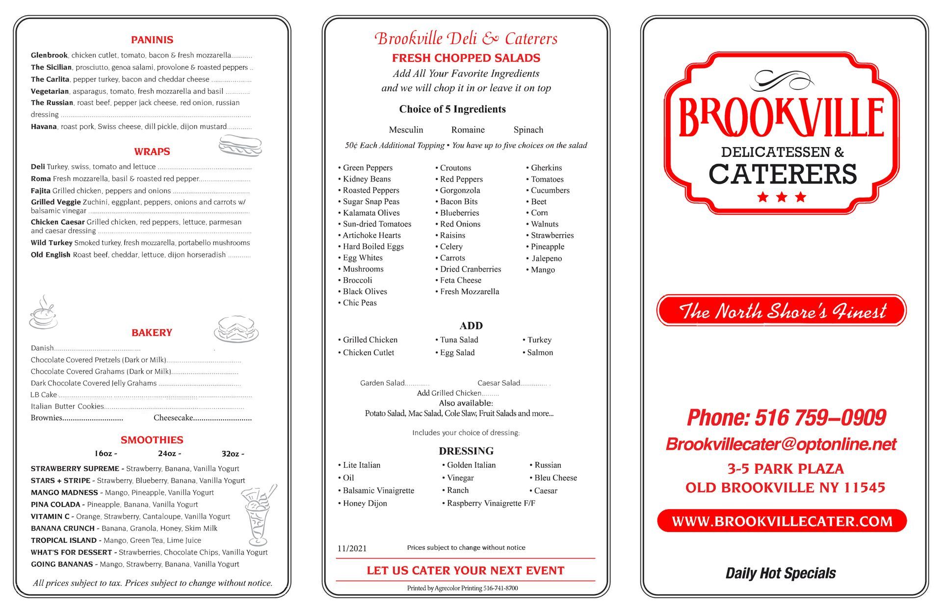 Brookville Deli & Caterers regular menu