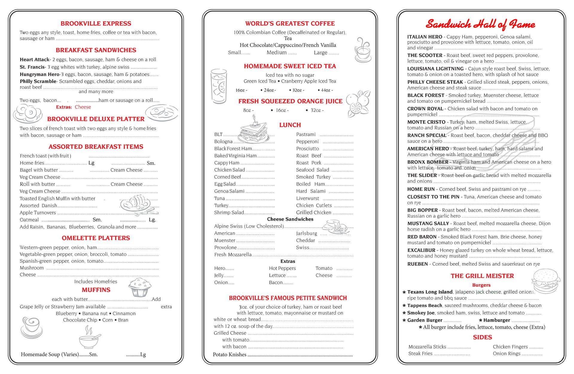 regular menu of Brookville Deli & Caterers