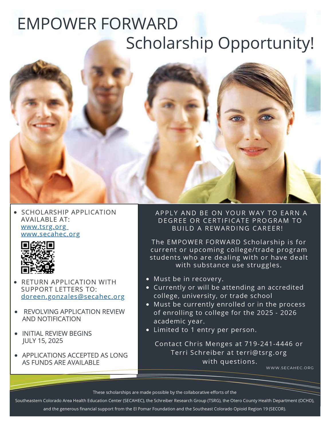 An advertisement for empower forward scholarship opportunity
