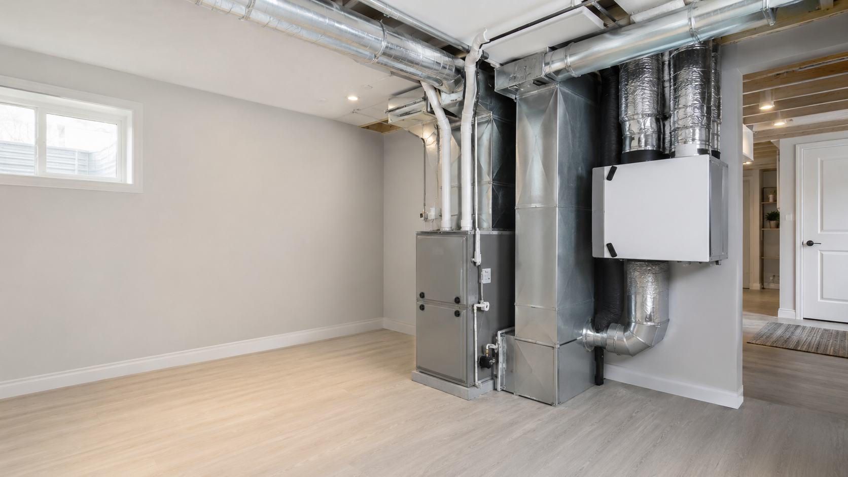 Three outdoor air conditioning units beneath a window on a wood-sided house.