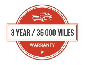 A 3 year / 36 000 miles warranty sticker with a car on it.