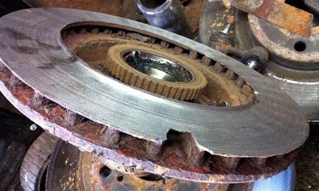 very thin rotor that cracked while being resurfaced/turned