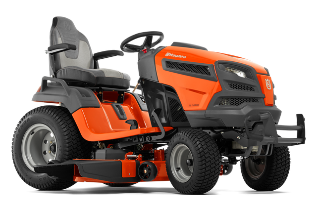 A lawn mower is shown on a white background