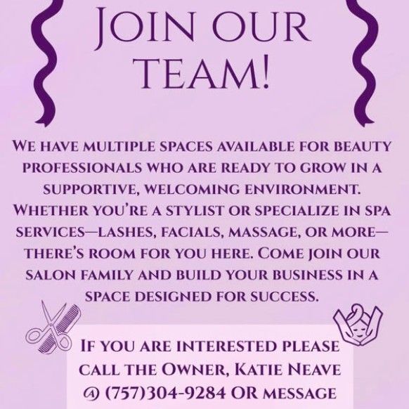 Advertisement seeking beauty professionals to join a salon team. 
