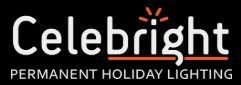 The logo for celebright permanent holiday lighting is on a black background.