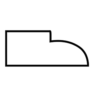 Outline of a shoe, with a rectangular heel and rounded toe.