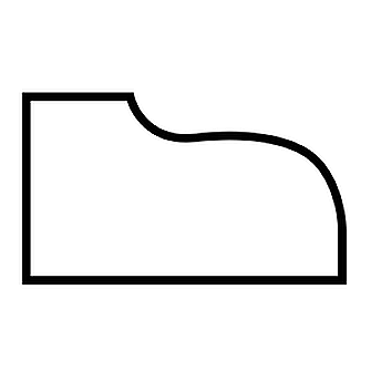 Profile of a shoe-shaped object with a curved top edge and a straight left side, outlined in black.
