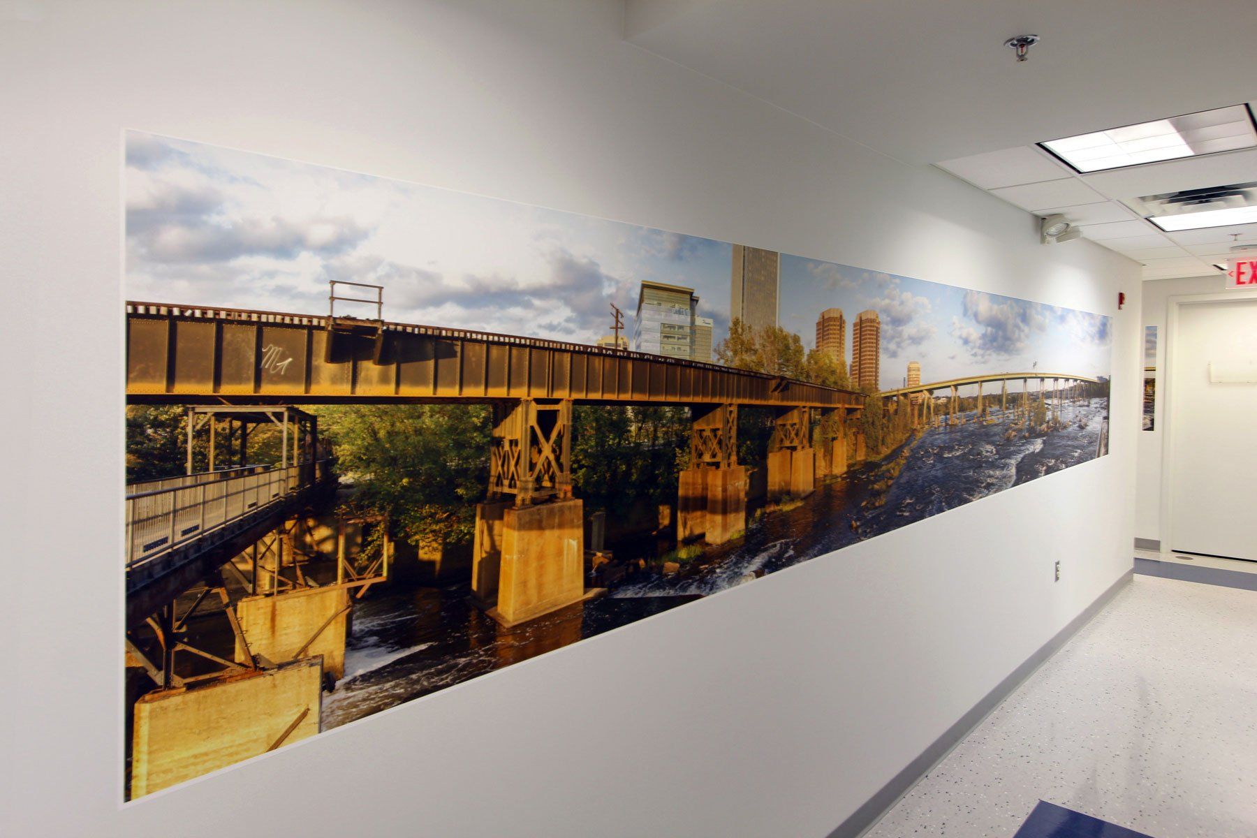 framed photos inside an office