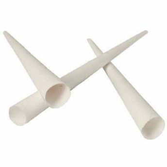 Three white cones are crossed over each other on a white background.