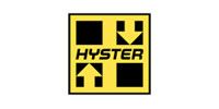 Hyster logo: Yellow square with black squares and arrows, and the word 