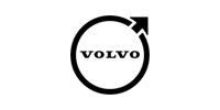 Volvo logo, black circle with arrow and text.