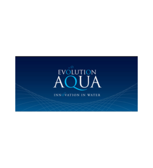 Blue “Evolution Aqua” logo on a dark blue background with the tagline “Innovation in Water”