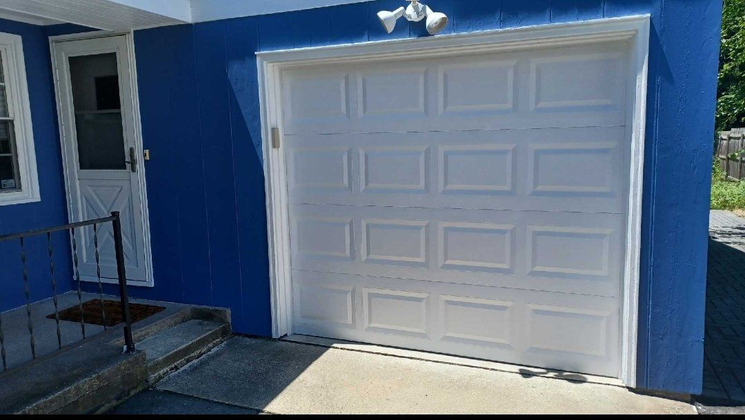 Garage door sprayed