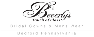 Beverly&rsquo;s Touch of Class bridal gowns and men&rsquo;s wear logo with Bedford, Pennsylvania text