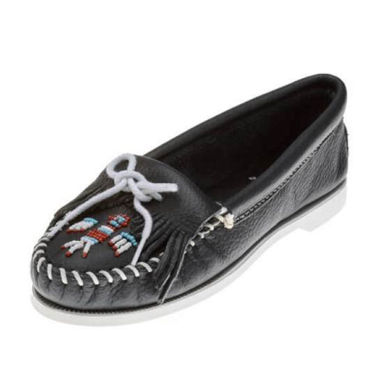 Minnetonka Moccasins 179 - Women's Thunderbird Boat Sole Moccasin - Navy Smooth Leather