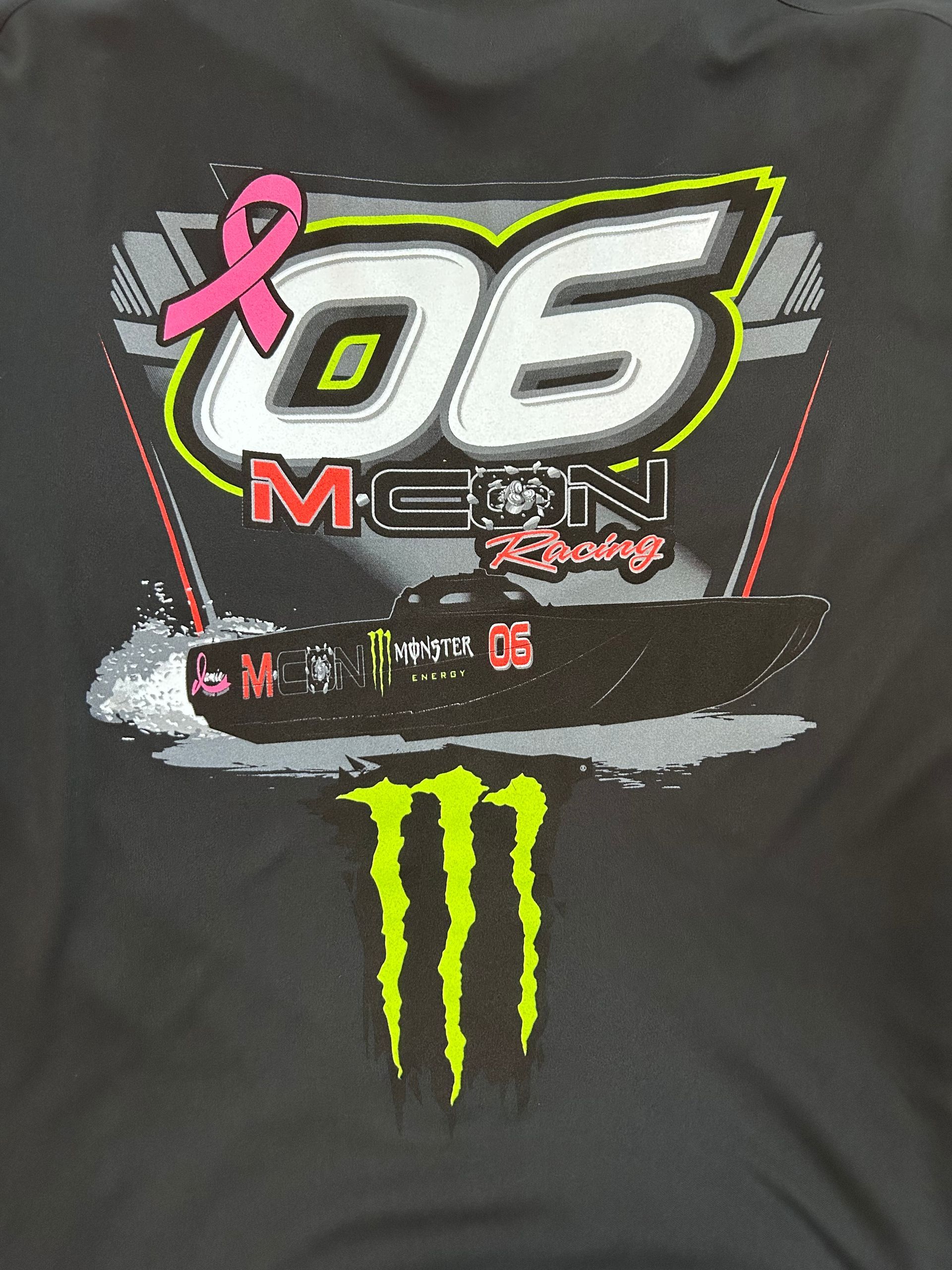 Black shirt with racing car graphic,