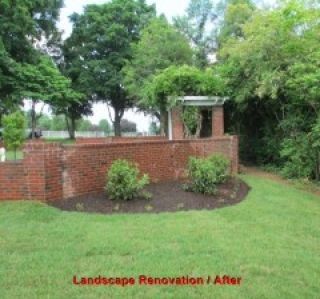 A before and after photo of a landscape renovation