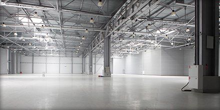 Empty warehouse with lights