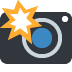 A black icon of a camera with a large yellow starburst, representing a camera flash.