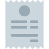 A light blue icon of a receipt with a circular shape at the top and lines representing text.