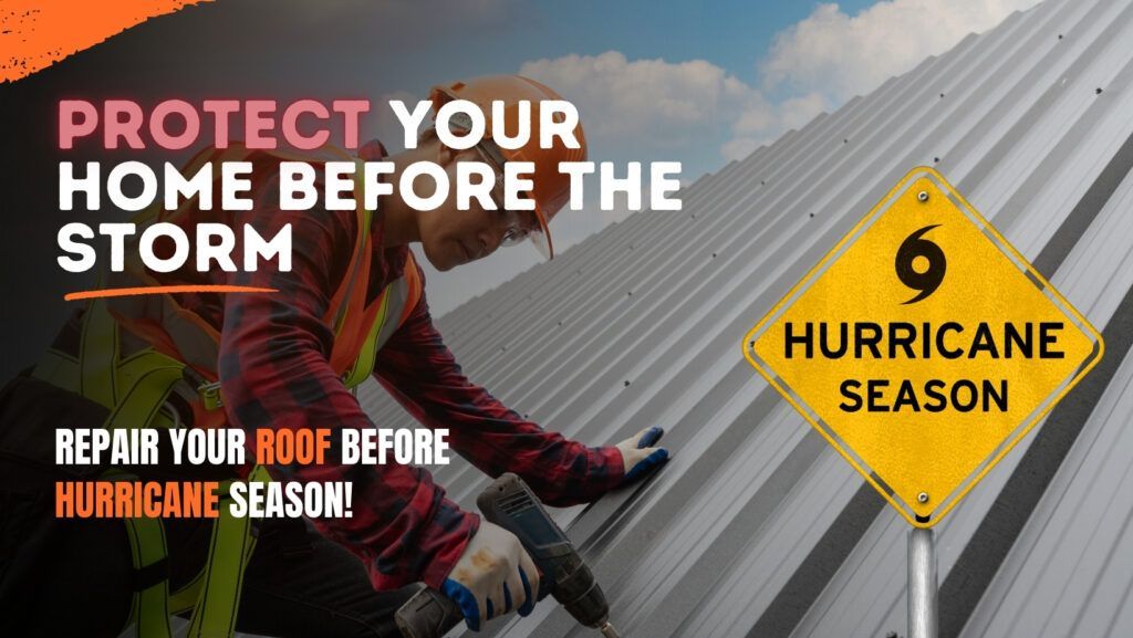 A worker repairs a metal roof next to a yellow 
