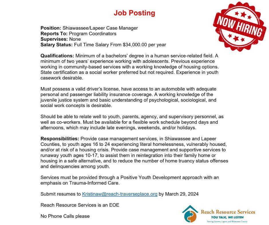 Shiawassee/Lapeer Manager job posting