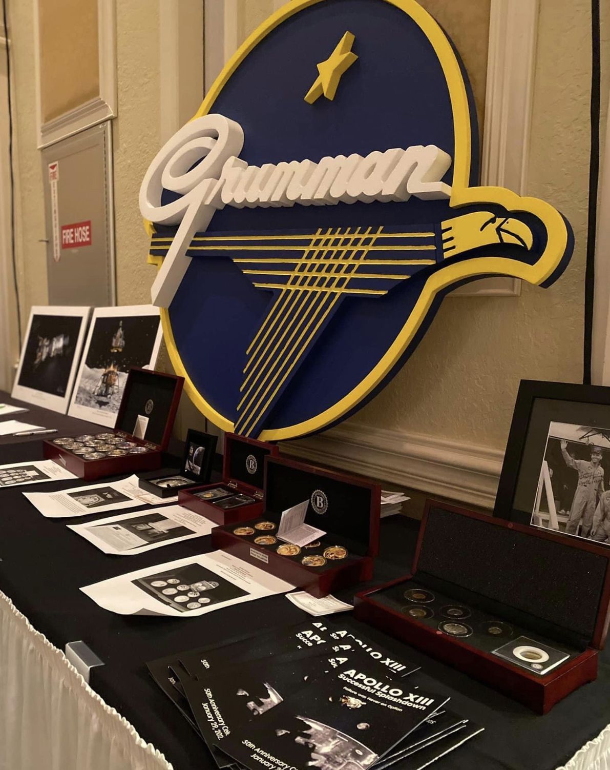 Black table display with memorabilia