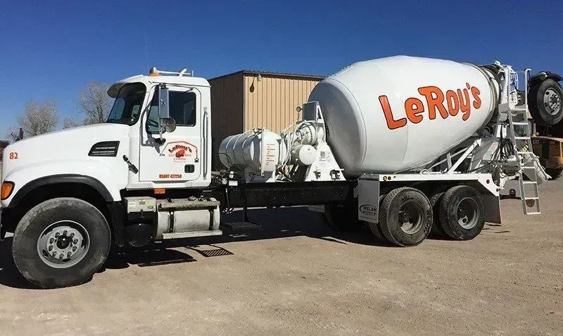 White cement mixer truck with 