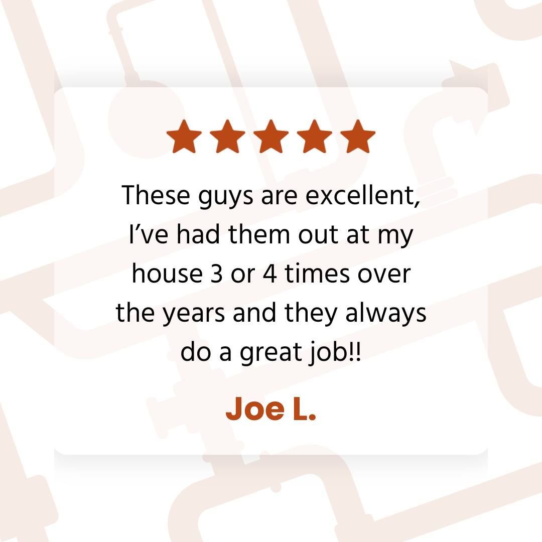 Five-star customer review praising excellent work and repeat service by Joe L.