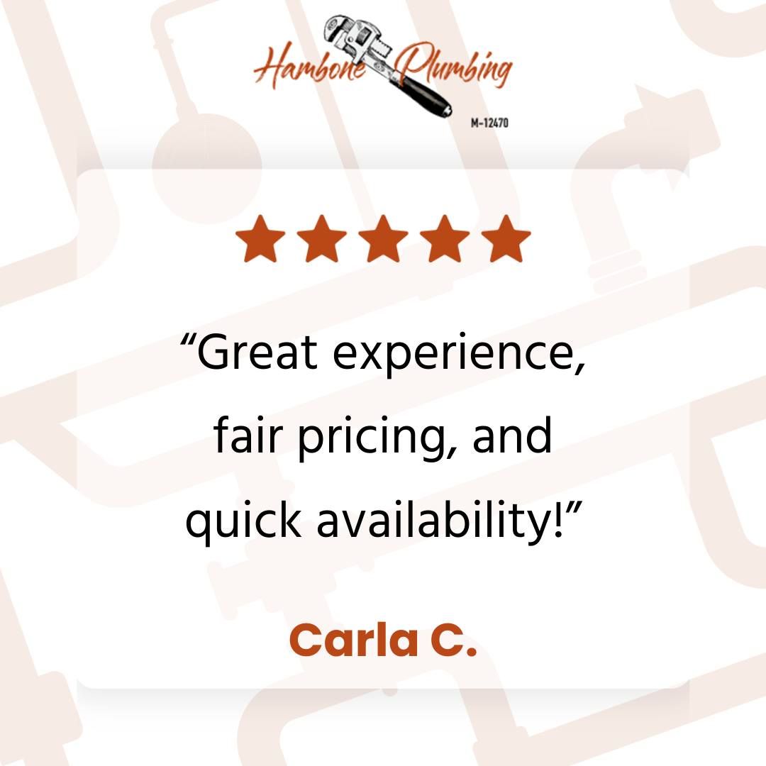 5-star customer testimonial for Harbor Plumbing: “Great experience, fair pricing, and quick availability!”