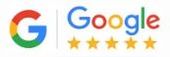 Google logo with five gold stars rating underneath