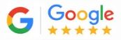 Google logo with five gold stars rating underneath