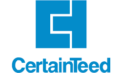 Blue CertainTeed logo: a stylized