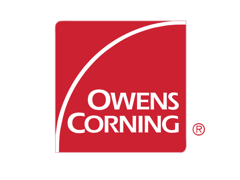 Owens Corning logo: white text and arc on red square background.